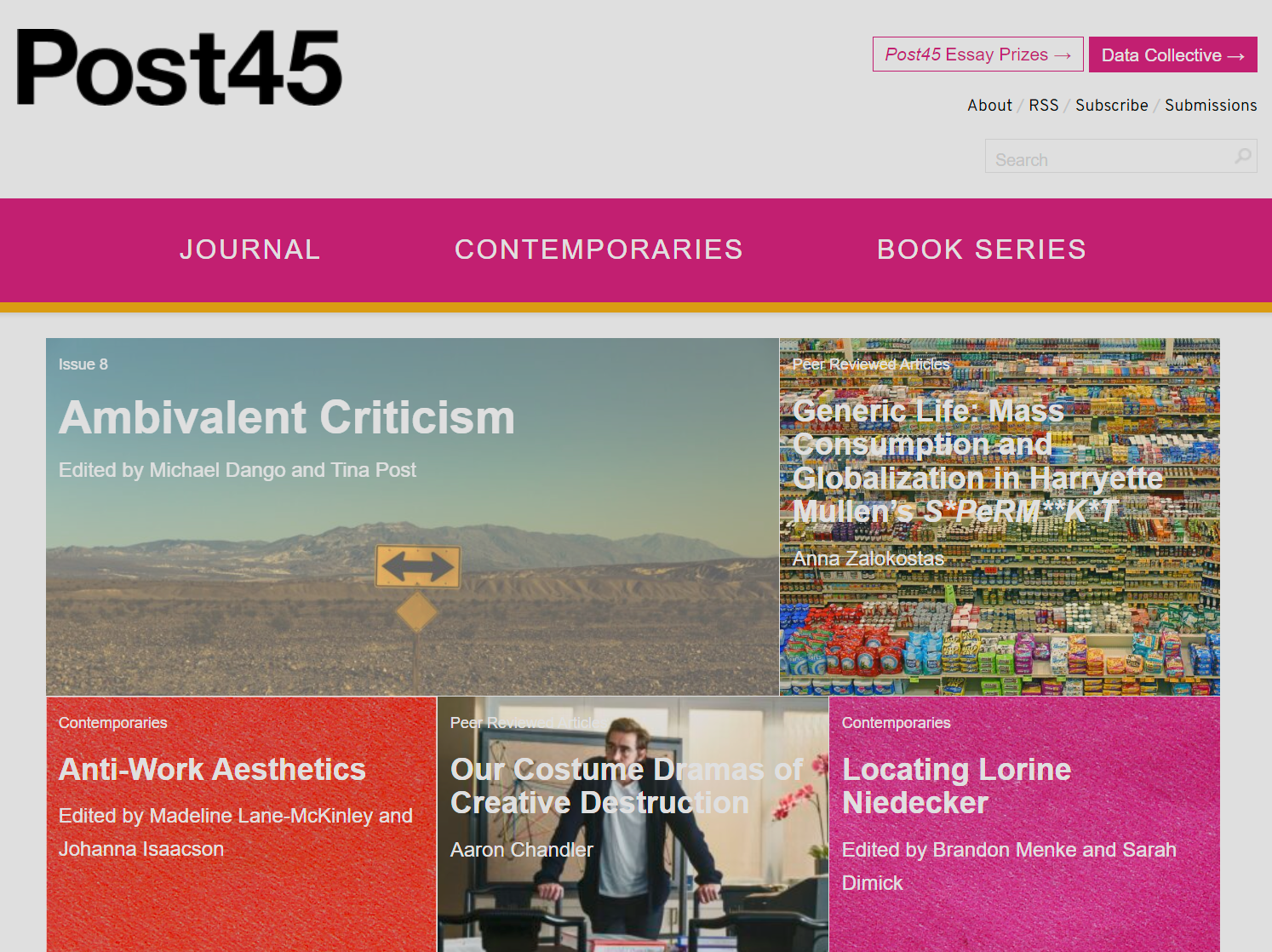 Screenshot of the Post45 home page